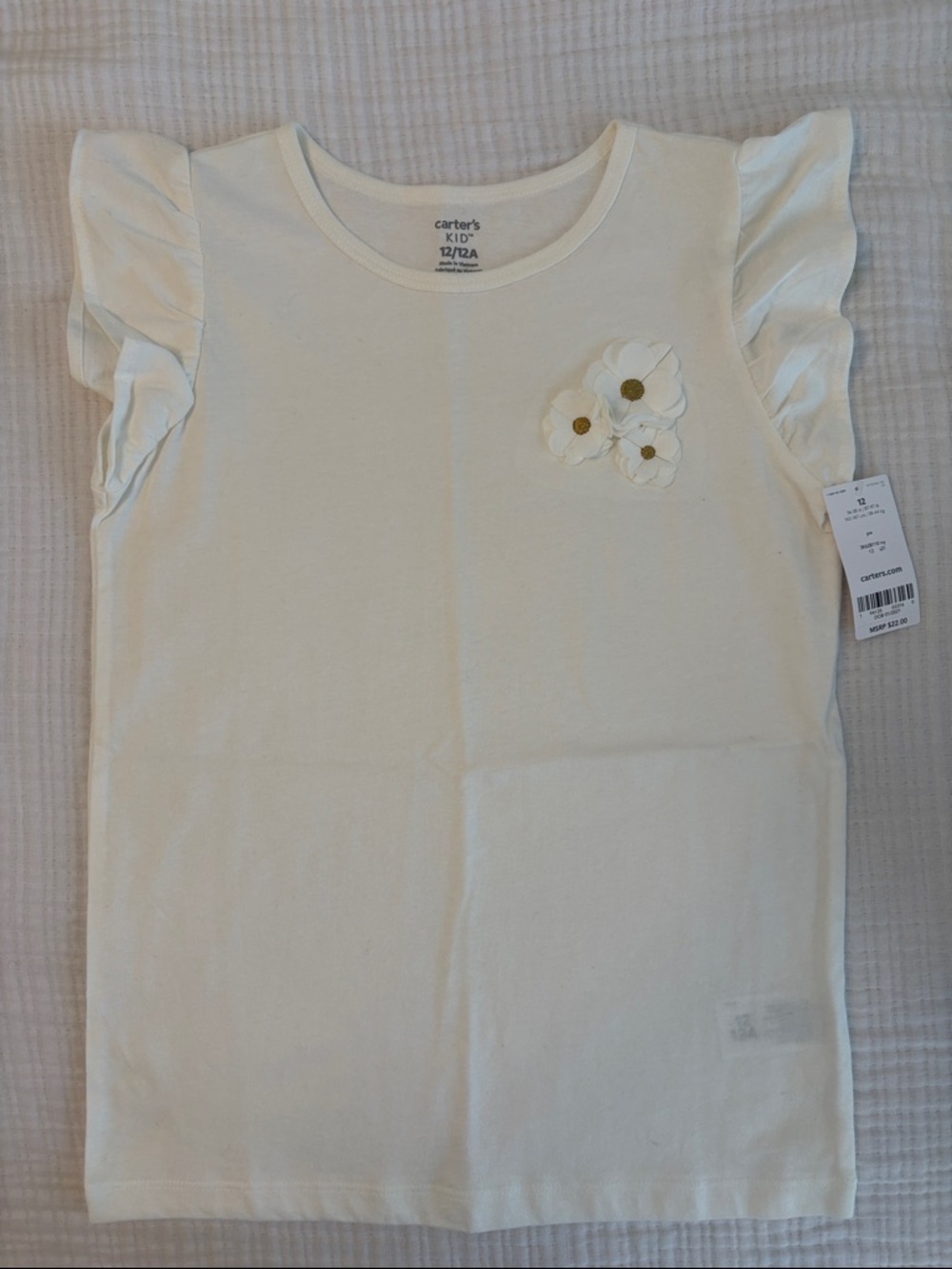 Carter's Cream Flutter Sleeve Tee with Floral Applique